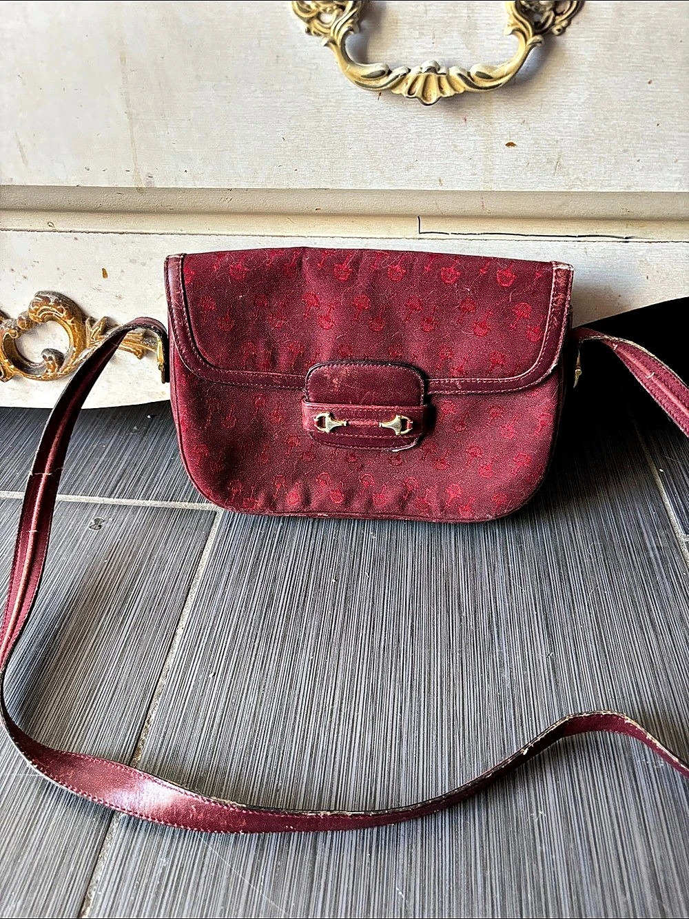 Gucci Vintage Micro GG Monogram Horsebit Flap Bag Burgundy